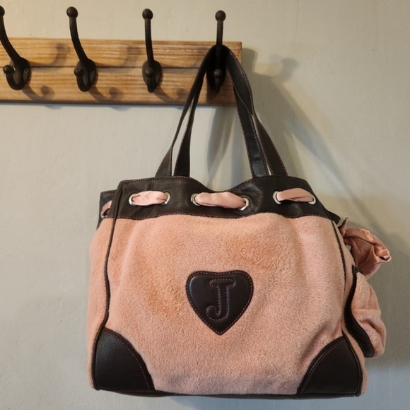 Vintage Juicy Couture Baby Pink Brown Terry Cloth Bag - Picture 3 of 12